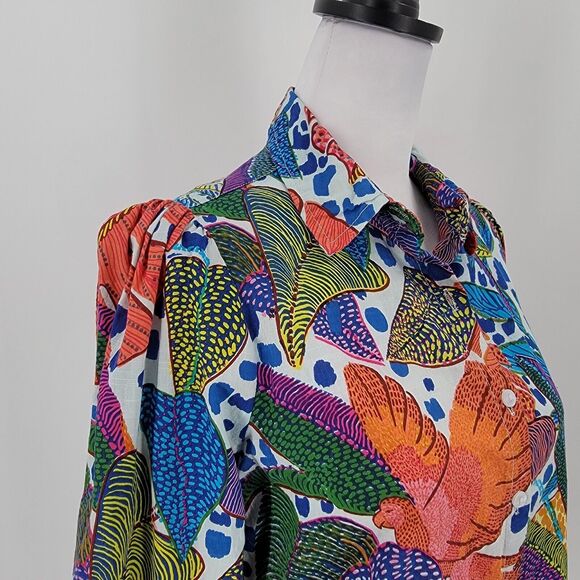 Dress Nado Blouse Women's Small Button Up Colorful Tropical Print Puff Shoulder - Picture 7 of 10